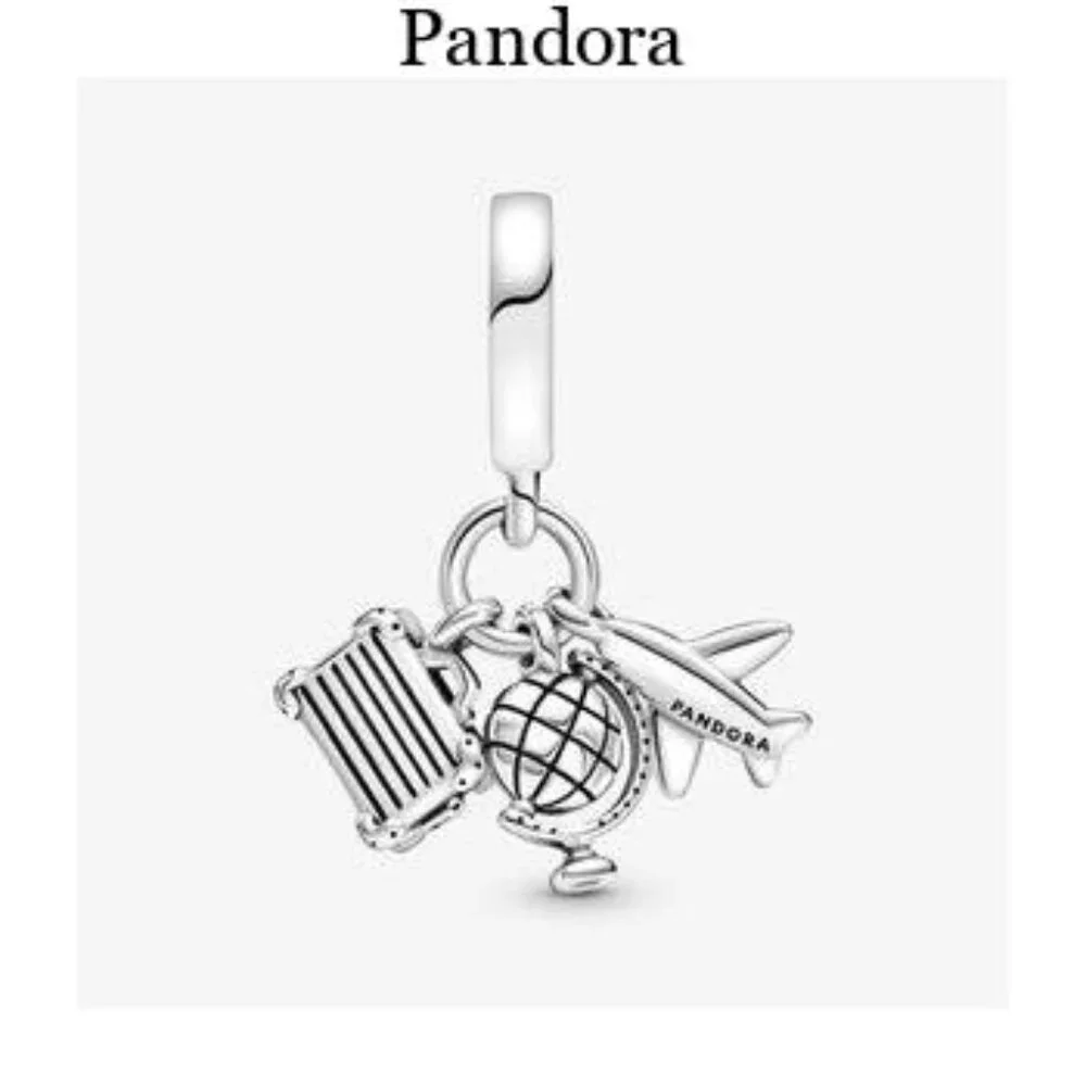 Pandora Silver and Pink Travel Charm Bracelet